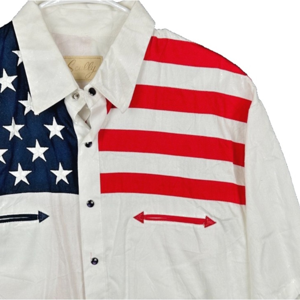 Scully Western Shirt USA Flag Short Sleeve Pearl Snap Rodeo Patriotic L